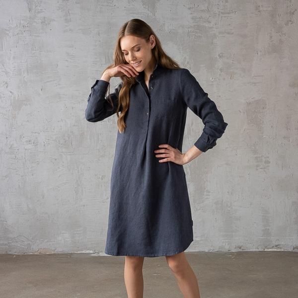 Linenme Ice Blue Heavy Linen Dress Camilla