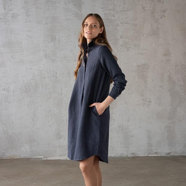 Linenme Ice Blue Heavy Linen Dress Camilla