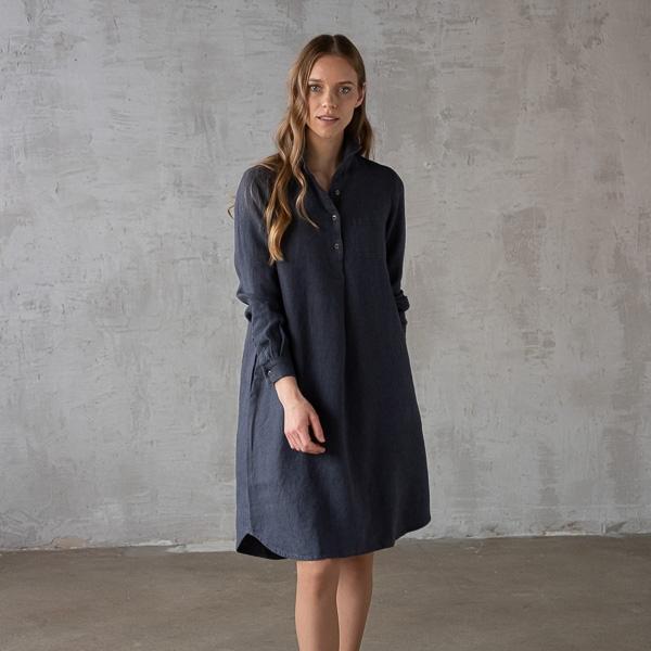 linenme Ice Blue Heavy Linen Dress Camilla