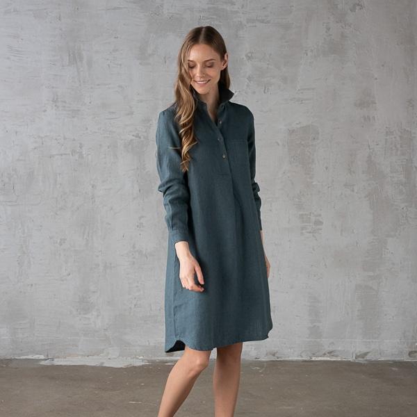 linenme Ice Blue Heavy Linen Dress Camilla