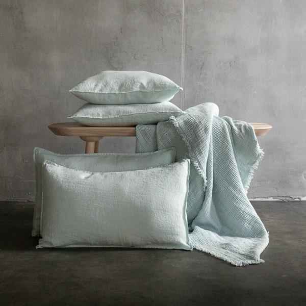 Linenme Ice Blue Linen Cushion Cover Stone Washed