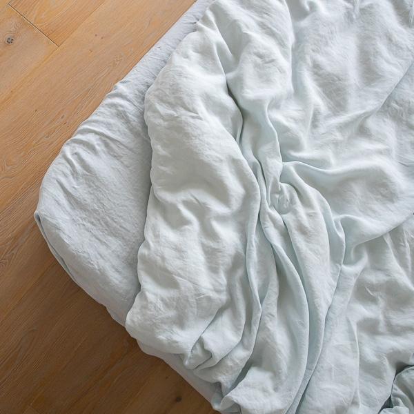 Linenme Ice Blue Linen Fitted Sheet Stone Washed