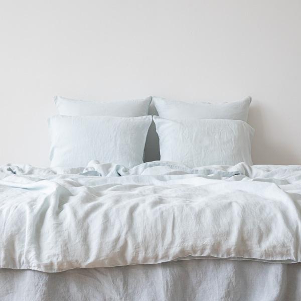 Linenme Ice Blue Linen Fitted Sheet Stone Washed