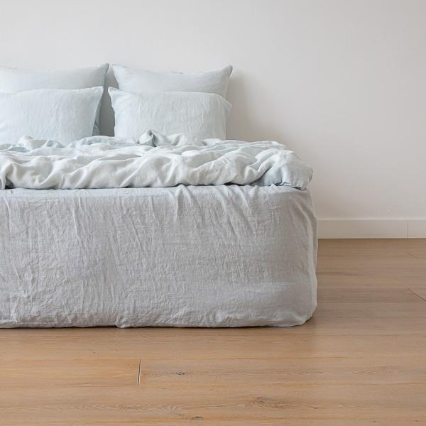 linenme Ice Blue Linen Fitted Sheet Stone Washed