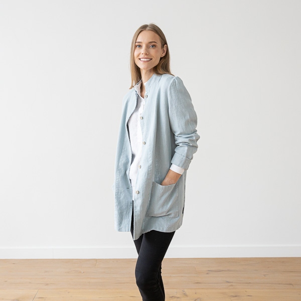 Linenme Ice Blue Linen Jacket Short Paolo