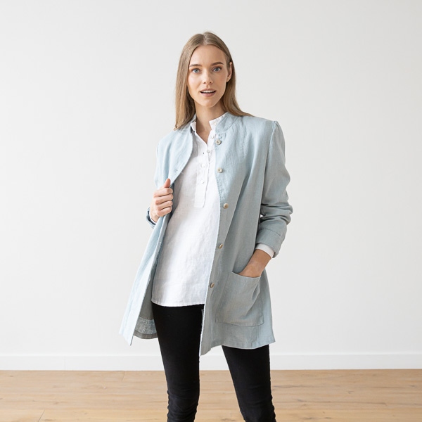 Linenme Ice Blue Linen Jacket Short Paolo