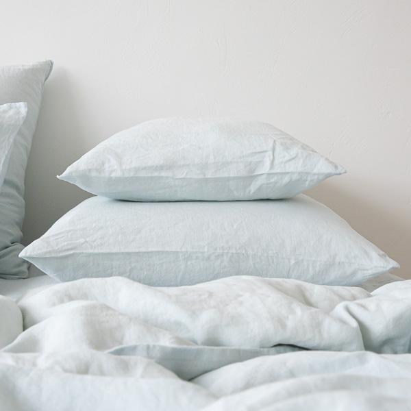 Linenme Ice Blue Linen Pillow Case Stone Washed