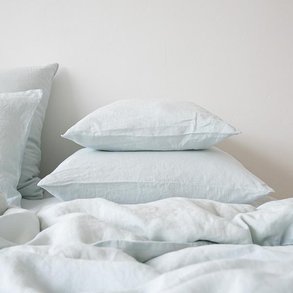 linenme Ice Blue Linen Pillow Case Stone Washed