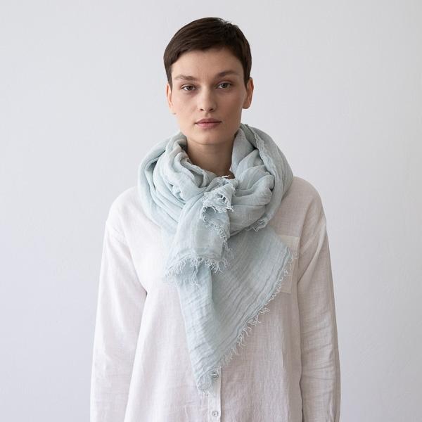Linenme Ice Blue Linen Shawl Garza Fringe