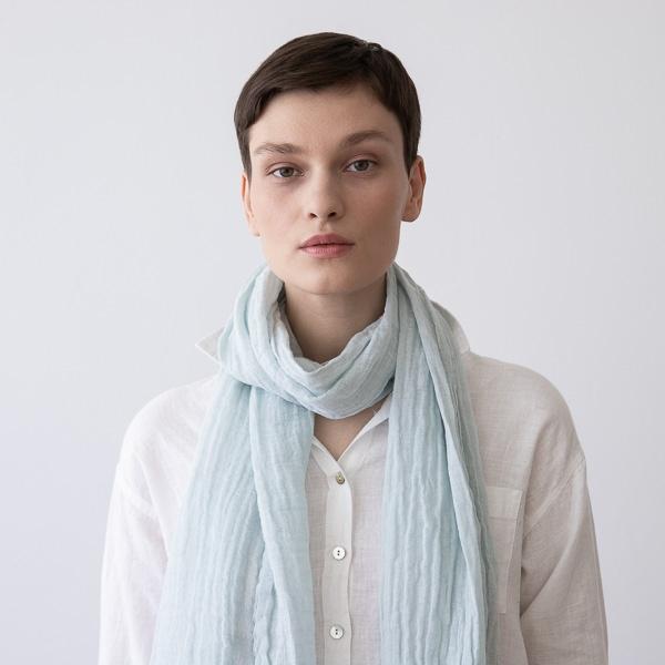 Linenme Ice Blue Linen Shawl Garza Fringe