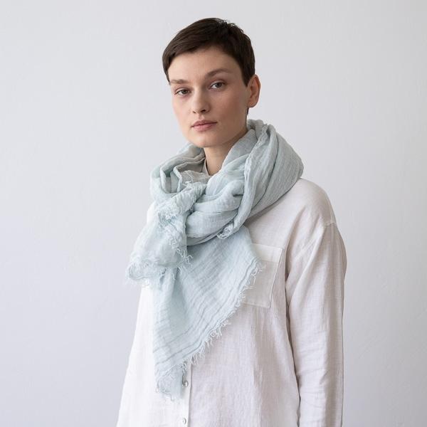 Linenme Ice Blue Linen Shawl Garza Fringe