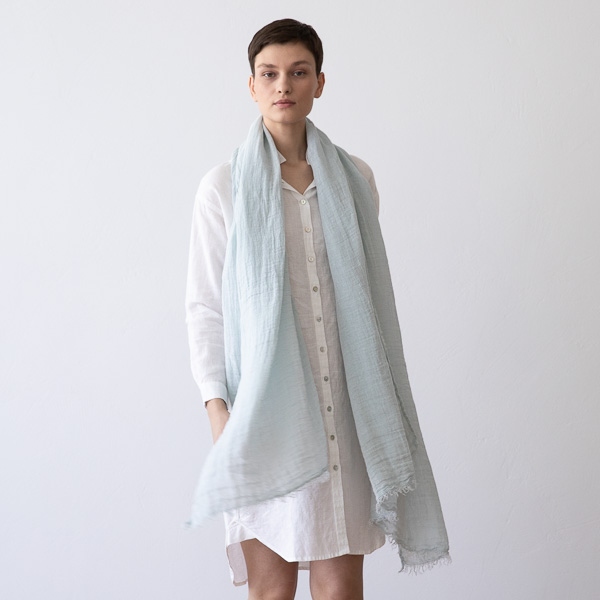 linenme Ice Blue Linen Shawl Garza Fringe