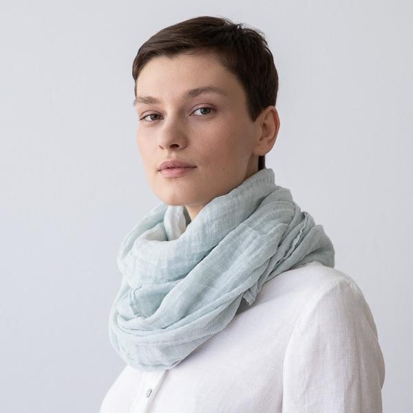Linenme Ice Blue Linen Summer Scarf Garza