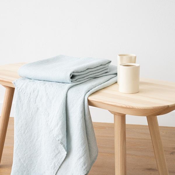 linenme Ice Blue Linen Waffle Bath Towel Washed