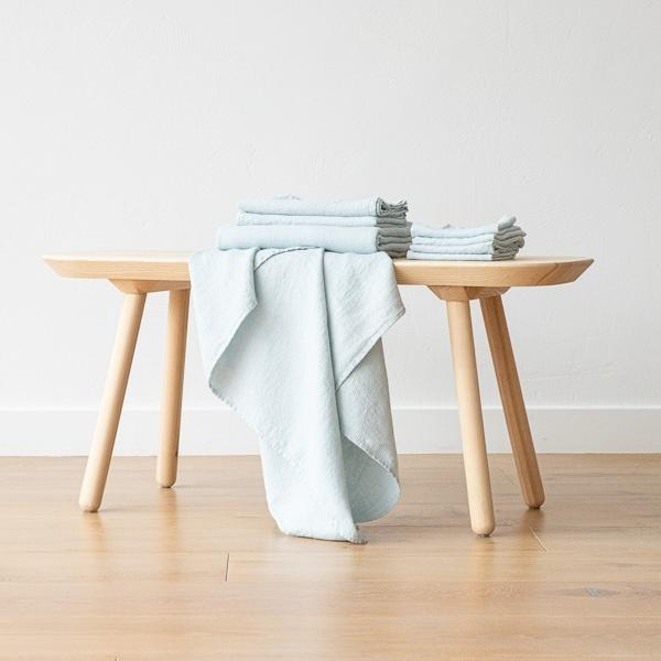 Linenme Ice Blue Linen Waffle Fabric Washed