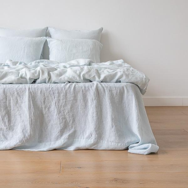 linenme Ice Blue Stone Washed Bed Linen Flat Sheet
