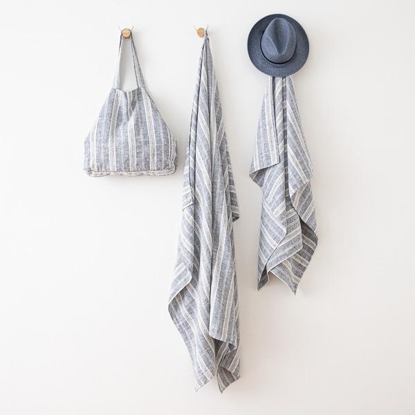 Linenme Indigo Linen Beach Bag Multistripe