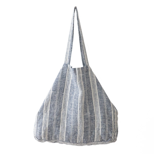 Linenme Indigo Linen Beach Bag Multistripe