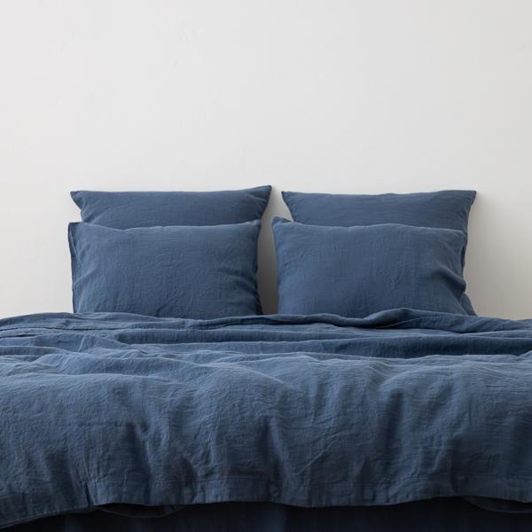 linenme Indigo Linen Bed Set Stone Washed