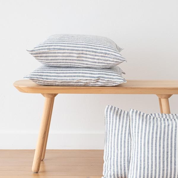 Linenme Indigo Linen Cushion Cover Ticking Stripe