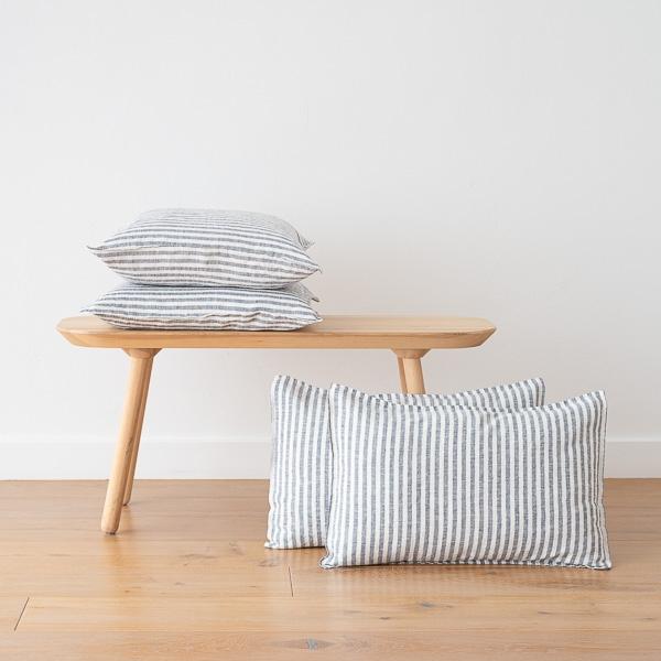 linenme Indigo Linen Cushion Cover Ticking Stripe