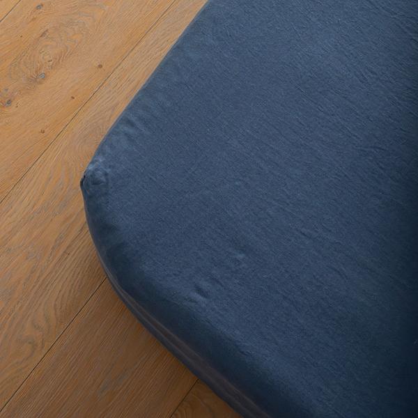 Linenme Indigo Linen Fitted Sheet Stone Washed