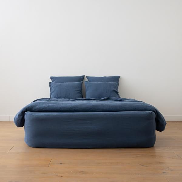 Linenme Indigo Linen Fitted Sheet Stone Washed