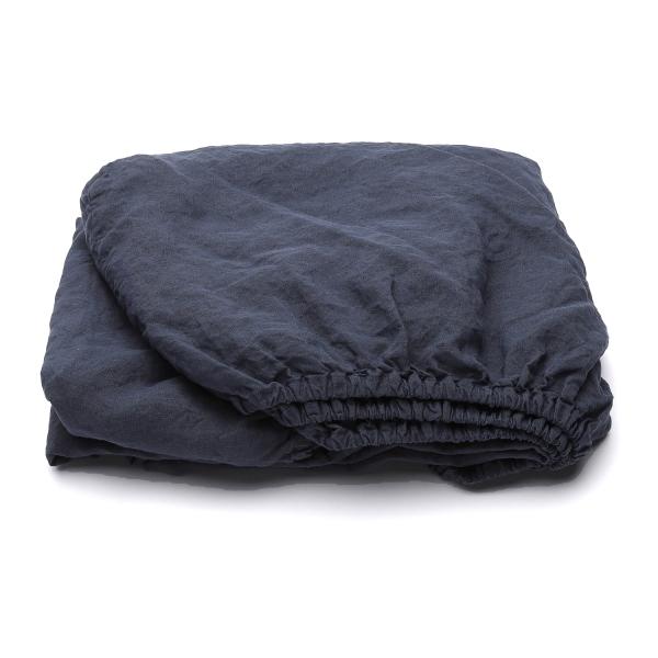 Linenme Indigo Linen Fitted Sheet Stone Washed