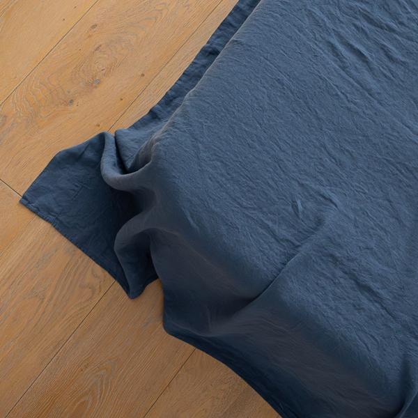 Linenme Indigo Linen Flat Sheet Stone Washed