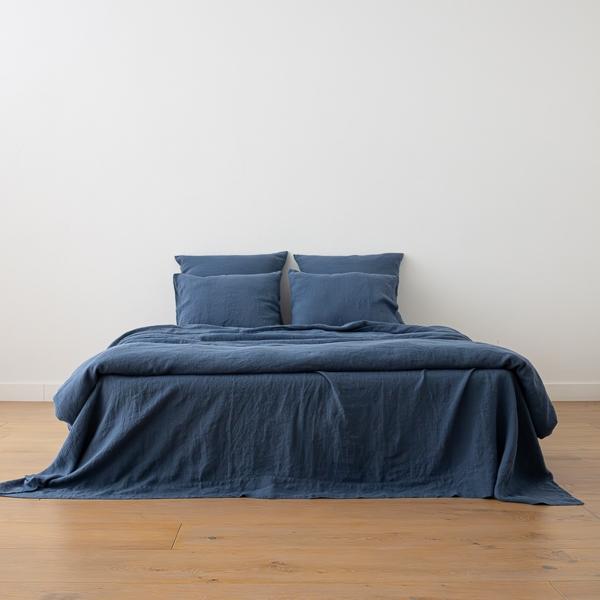 Linenme Indigo Linen Flat Sheet Stone Washed