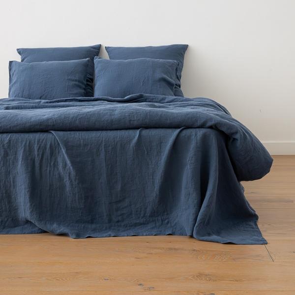 Linenme Indigo Linen Flat Sheet Stone Washed