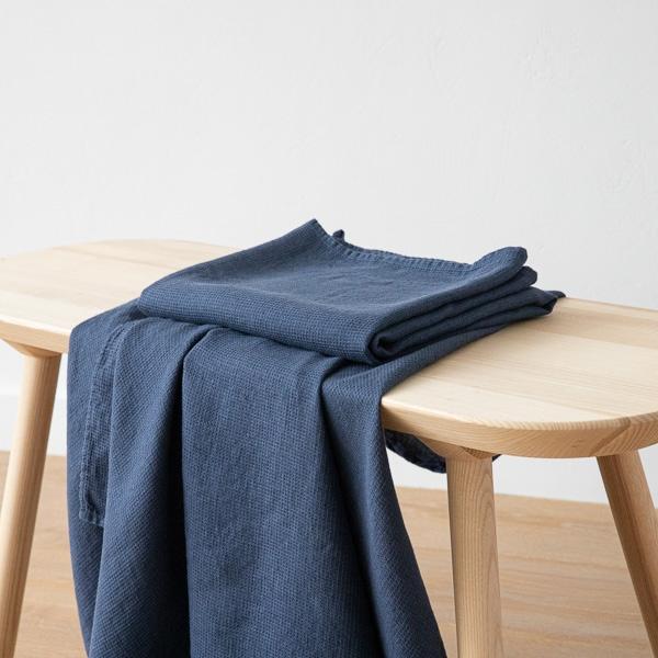linenme Indigo Linen Waffle Bath Towel Washed