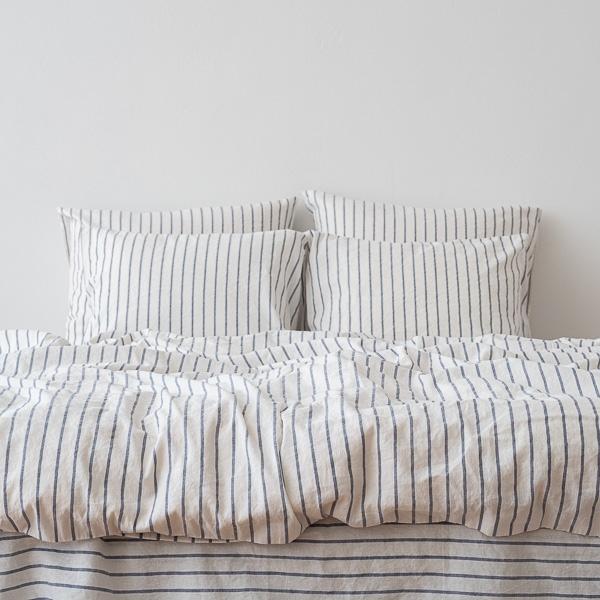 Linenme Indigo Washed Bed Linen Duvet Stripe
