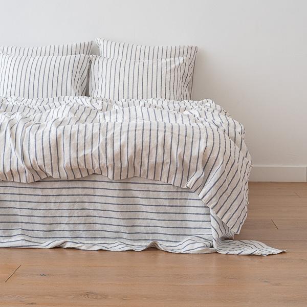 linenme Indigo Washed Bed Linen Duvet Stripe