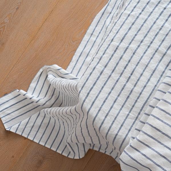 Linenme Indigo Washed Bed Linen Flat Sheet Stripe