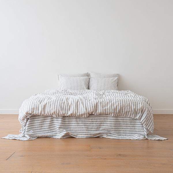 Linenme Indigo Washed Bed Linen Flat Sheet Stripe