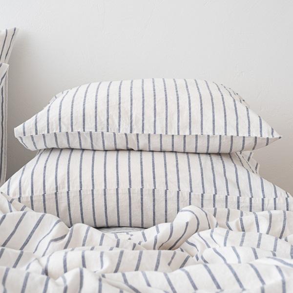 Linenme Indigo Washed Bed Linen Pillow Case Stripe