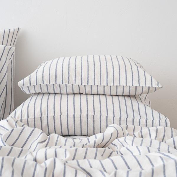 linenme Indigo Washed Bed Linen Pillow Case Stripe