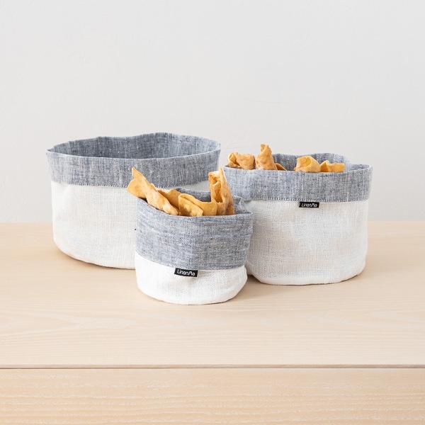 Linenme Indigo White Linen Cotton Basket Francesca
