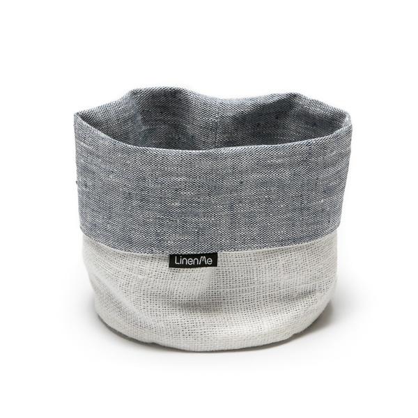 Linenme Indigo White Linen Cotton Basket Francesca