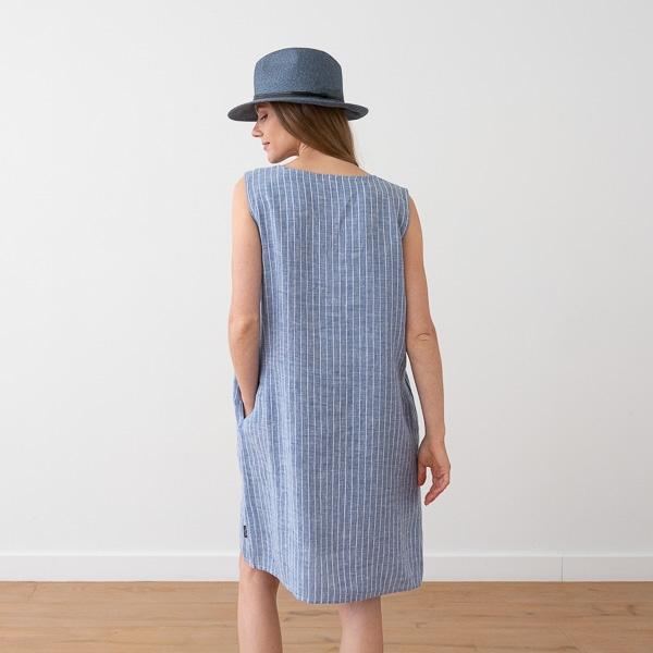 Linenme Large Stripe Blue Linen Dress Julia