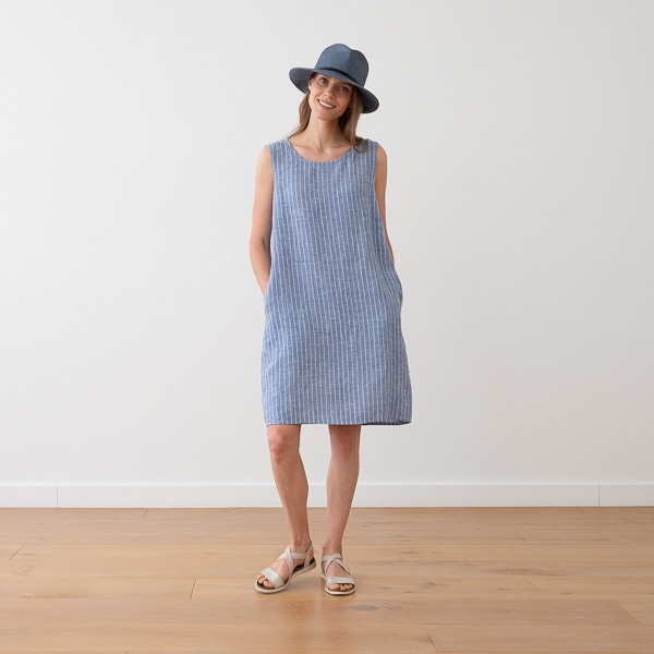 Linenme Large Stripe Blue Linen Dress Julia