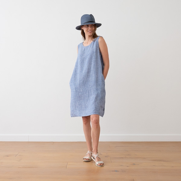 Linenme Large Stripe Blue Linen Dress Julia