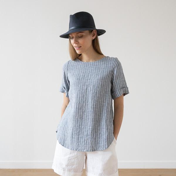 Linenme Large Stripe Linen Blouse Blue Luisa