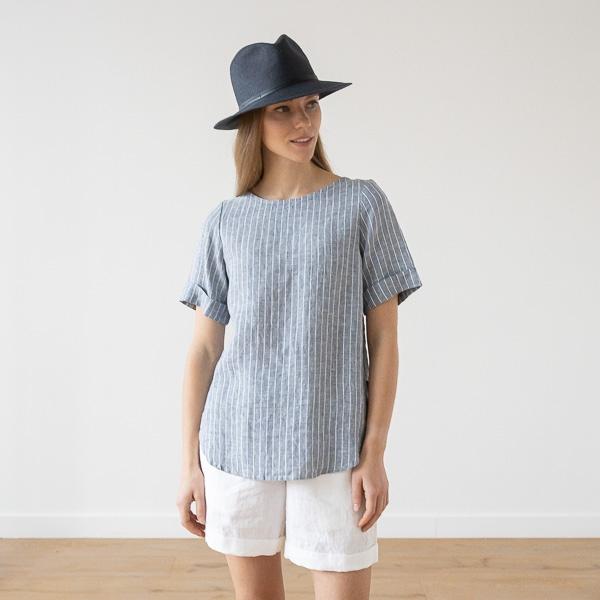 Linenme Large Stripe Linen Blouse Blue Luisa