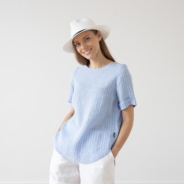 Linenme Large Stripe Linen Blouse Blue Luisa