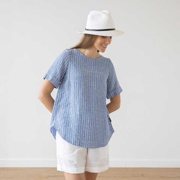 Linenme Large Stripe Linen Blouse Blue Luisa