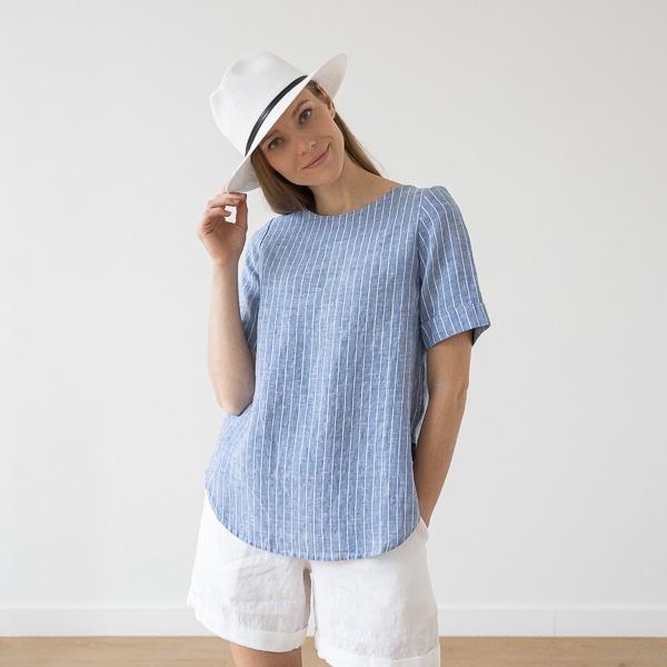 linenme Large Stripe Linen Blouse Blue Luisa