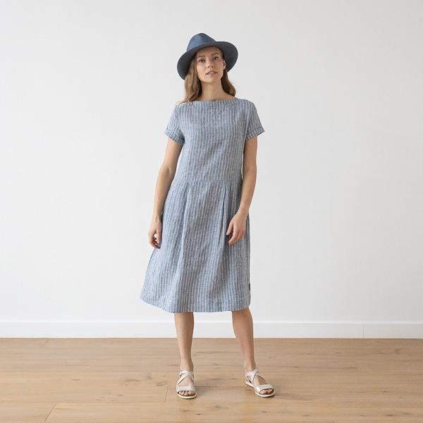 Linenme Large Stripe Linen Dress Light Blue Adel
