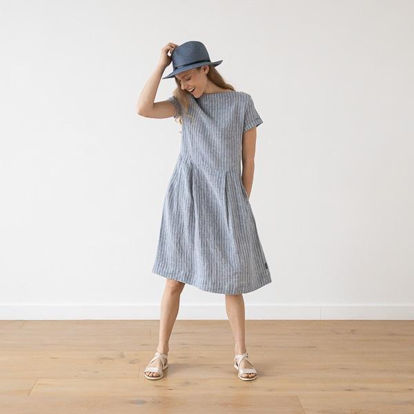 Linenme Large Stripe Linen Dress Light Blue Adel